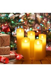 Living and Home 5Pcs Ivory LED Pillar Flameless Candles with Remote - Flickering Flame, Dimmable & Timer - thumbnail 2