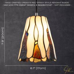 Happy Homewares Traditional Amber Stained Glass Tiffany Pendant Light Shade with Coloured Gems - thumbnail 6