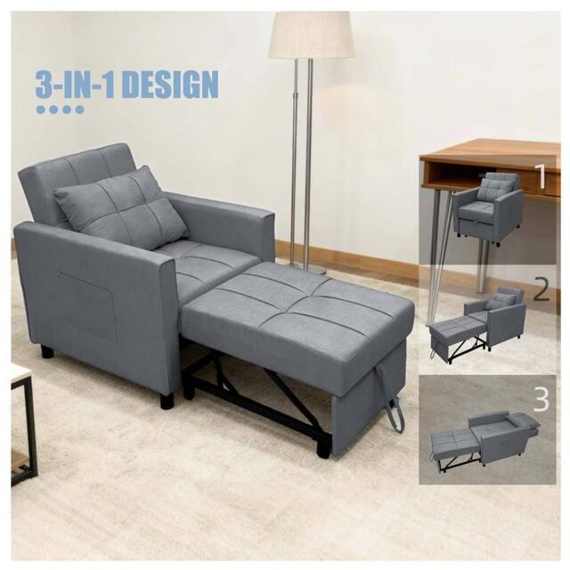 Alivio 3-in-1 Convertible Sofa Bed with Adjustable Backrest Pull-Out Sleeper in Dark Grey - image 1