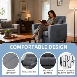 Alivio 3-in-1 Convertible Sofa Bed with Adjustable Backrest Pull-Out Sleeper in Dark Grey - thumbnail 4