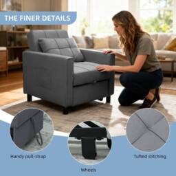 Alivio 3-in-1 Convertible Sofa Bed with Adjustable Backrest Pull-Out Sleeper in Dark Grey - thumbnail 7