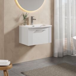 Balterley Wall Hung 1 Drawer Vanity Unit - Curved Basin 600mm, Satin White - thumbnail 4