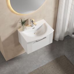 Balterley Wall Hung 1 Drawer Vanity Unit - Curved Basin 600mm, Satin White - thumbnail 3