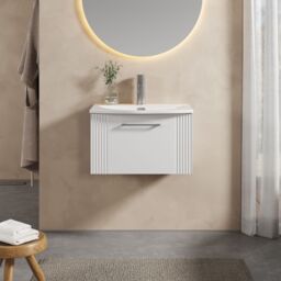Balterley Wall Hung 1 Drawer Vanity Unit - Curved Basin 600mm, Satin White - thumbnail 2