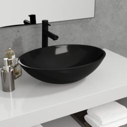 Berkfield Home Basin Glass 50x37x14 cm Black - Size: 50 x 37 x 14 cm