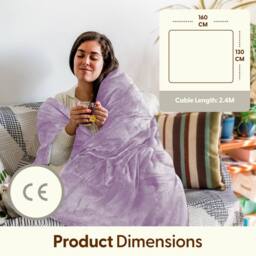 Keplin Large Electric Heated Throw Blanket, Fleece Wool Duvet, 9 Heat Setting in Lilac - thumbnail 2