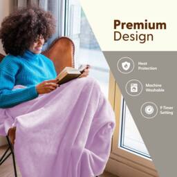 Keplin Large Electric Heated Throw Blanket, Fleece Wool Duvet, 9 Heat Setting in Lilac - thumbnail 3