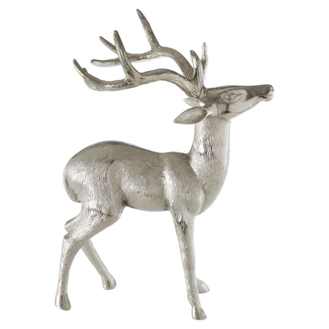 Orsina Nickel Finish Small Floor Standing Stag Sculpture, Reflective Stag Sculpture, Christmas Stag Sculpture in Silver - image 1