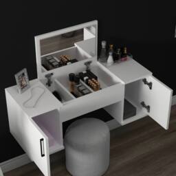 Destina Home Marie Wall-Mounted Makeup Table, Mirror, Shelves & Cabinets - 100 cm in White - Size: 1 Pack - thumbnail 4