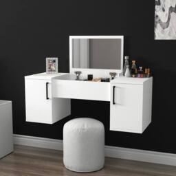 Destina Home Marie Wall-Mounted Makeup Table, Mirror, Shelves & Cabinets - 100 cm in White - Size: 1 Pack - thumbnail 3