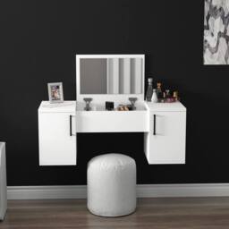 Destina Home Marie Wall-Mounted Makeup Table, Mirror, Shelves & Cabinets - 100 cm in White - Size: 1 Pack - thumbnail 2
