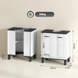 Kelvenix High Gloss Under Sink Bathroom Cabinet in White - thumbnail 2