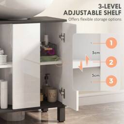 Kelvenix High Gloss Under Sink Bathroom Cabinet in White - thumbnail 4