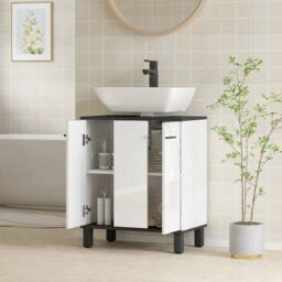 Kelvenix High Gloss Under Sink Bathroom Cabinet in White - thumbnail 6