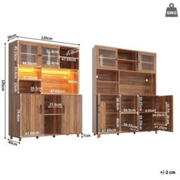 Merax Freestanding Wood Effect Tall Kitchen Pantry Cabinet with LED Light in Brown - thumbnail 9