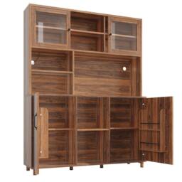 Merax Freestanding Wood Effect Tall Kitchen Pantry Cabinet with LED Light in Brown - thumbnail 8