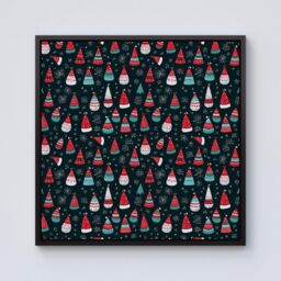 Warren Reed - Designer Hand Drawn Cheerful Santa Hats Framed Canvas in Black - Size: w40 inch x h40 inch - thumbnail 1