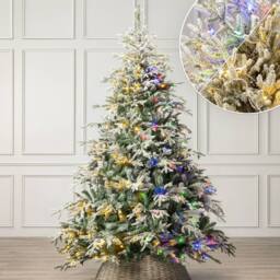 Christow Pre Lit Christmas Tree Verbier Fir Colour Switch & Timer 6ft 7ft 8ft in Green - thumbnail 1