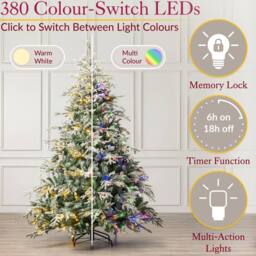 Christow Pre Lit Christmas Tree Verbier Fir Colour Switch & Timer 6ft 7ft 8ft in Green - thumbnail 2