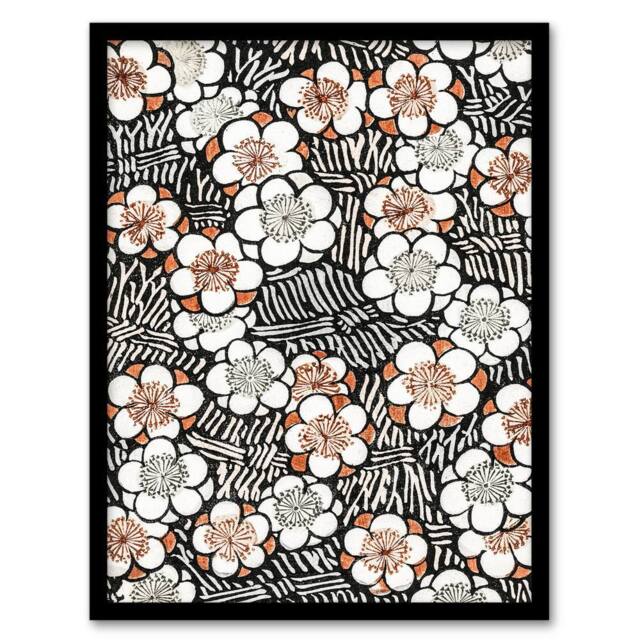 Artery8 Shin Bijutsukai Framed Wall Art Print Flowerbed Floral Pattern in Black - Size: A4 - image 1