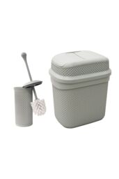 JVL Droplette Toilet Brush & Rectangular Lidded Bin in Light Grey - thumbnail 1