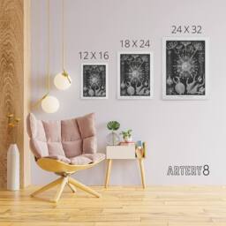 "Artery8 Phaeodaria Marine Life Haeckel Botanical Canvas Wall Art in Black - Size: W18"" x H24""" - thumbnail 4