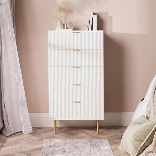 OHS Ribbed 5-Drawer Unit Engineered Wood Cabinet Storage in Cream - image 1