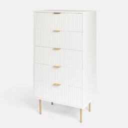 OHS Ribbed 5-Drawer Unit Engineered Wood Cabinet Storage in Cream - thumbnail 4