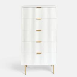 OHS Ribbed 5-Drawer Unit Engineered Wood Cabinet Storage in Cream - thumbnail 3