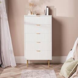 OHS Ribbed 5-Drawer Unit Engineered Wood Cabinet Storage in Cream - thumbnail 1