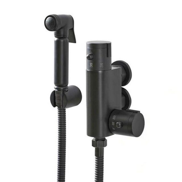 Clifton Black Shower Douche Kit with Thermostatic Mixing Valve & Brass Head