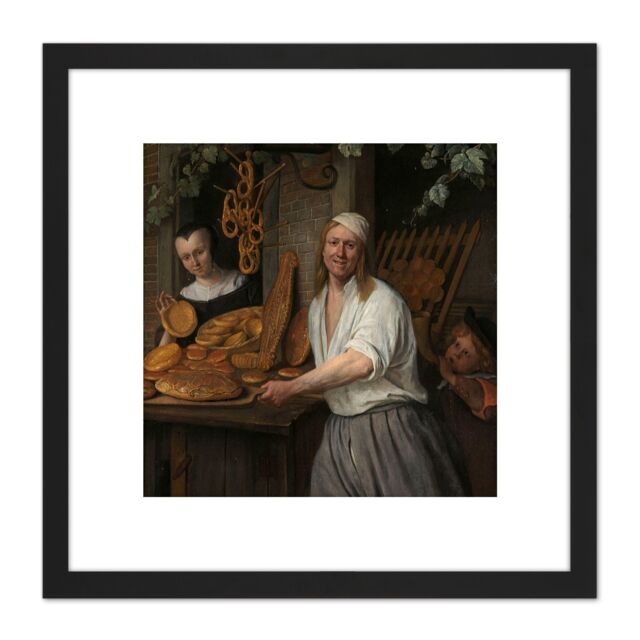 Artery8 Steen The Baker & Wife Arent Oostwaard Painting 8X8 Inch Square Wooden Framed Wall Art Print Picture with Mount in Black - image 1