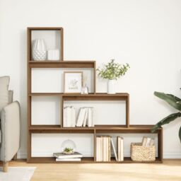 Berkfield Home Room Divider Bookcase 4-Tier Artisan Oak 143.5x29x143.5 cm Engineered Wood in Brown - thumbnail 3