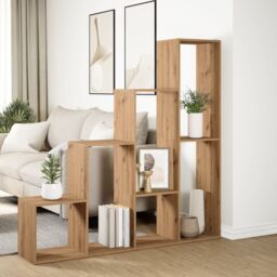 Berkfield Home Room Divider Bookcase 4-Tier Artisan Oak 143.5x29x143.5 cm Engineered Wood in Brown - thumbnail 4