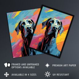 "Artery8 Wall Art Print Great Dane Dog Lover Gift Pet Portrait Pastel Colour Blue Orange Purple Artwork Painting Art Framed - Size: W12"" x H16""" - thumbnail 2