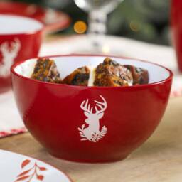Dibor 18 Piece Red Plates & Bowls Reindeer Christmas Dinner Set 6 Person Christmas Crockery Set - thumbnail 4