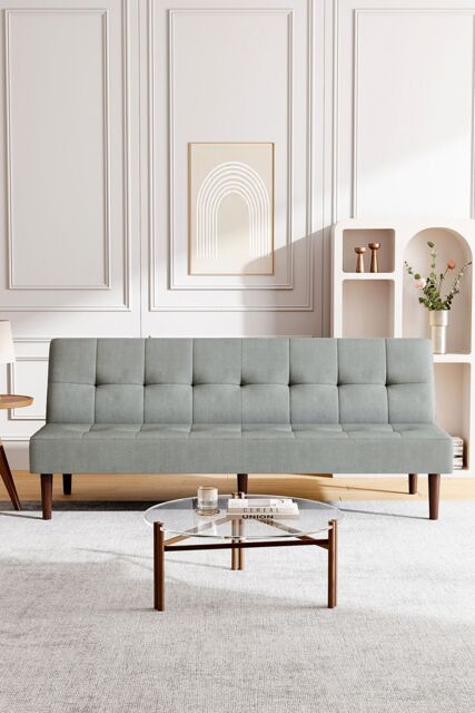 Living and Home 3 Seater Grey Terry Cloth Sofa Manual Recliner Couch Tufted Sofa Bed - image 1