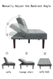 Living and Home 3 Seater Grey Terry Cloth Sofa Manual Recliner Couch Tufted Sofa Bed - thumbnail 4