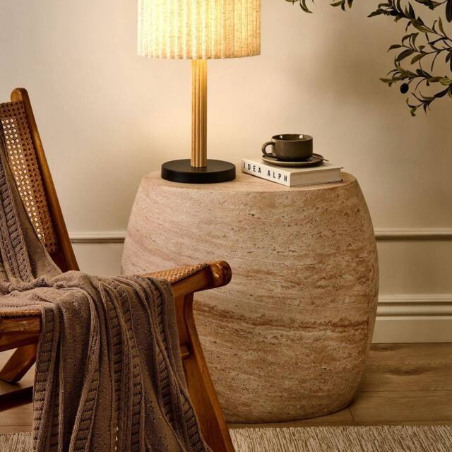 Wyld and Coco Beige Linen Table Lamp Matte Iron Base Scandinavian Modern - image 1