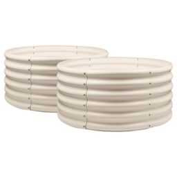 Harbour Housewares Raised Garden Beds - 2x Round Bottomless Galvanised Steel Planter 90 x 45cm in Ivory - Size: 90 x 45 cm
