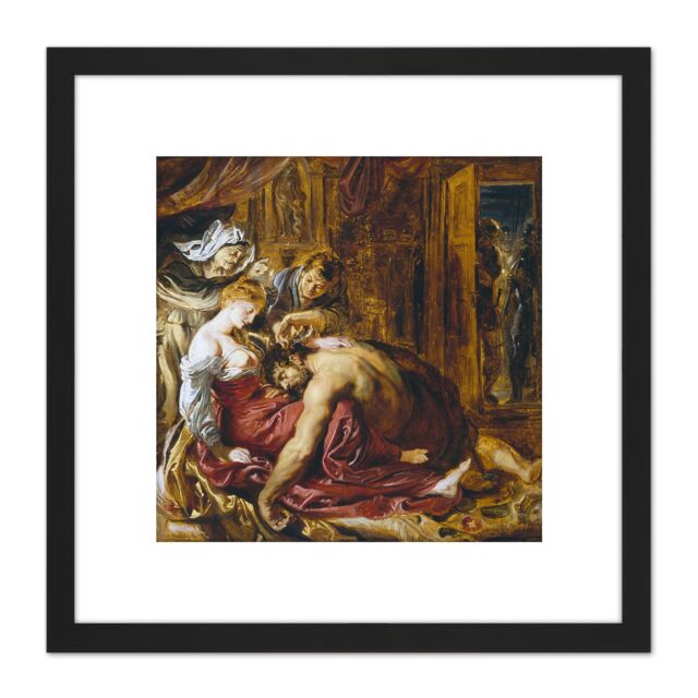 Artery8 Rubens Samson & Delilah Painting 8X8 Inch Square Wooden Framed Wall Art Print Picture with Mount in Black - image 1