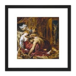 Artery8 Rubens Samson & Delilah Painting 8X8 Inch Square Wooden Framed Wall Art Print Picture with Mount in Black - thumbnail 1