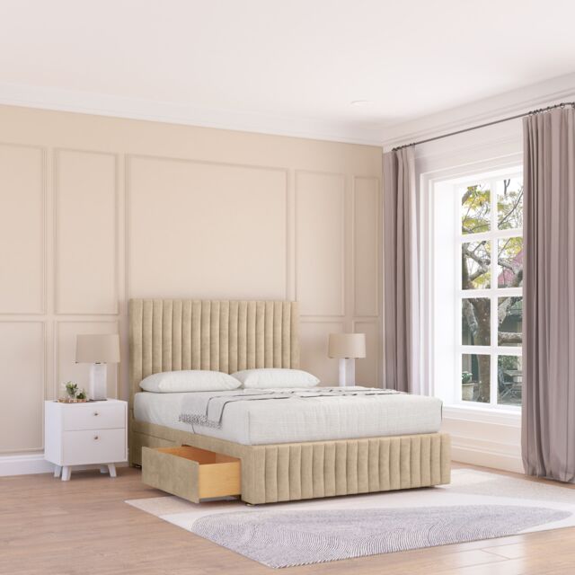 "Sloomy Madison Divan Bed Base 2 Drawers 12"" Footboard & 54"" Floor Standing Headboard in Cream - Size: Single" - image 1