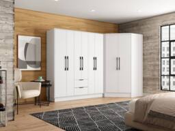Vente-unique Corner Wardrobe With 8 Doors & 2 Drawers - W263 Cm - White - FEOVA - thumbnail 3