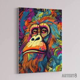 "Artery8 Orangutan Great Ape Colourful Psychedelic Canvas Wall Art Print - Size: W18"" x H24""" - thumbnail 2