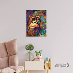"Artery8 Orangutan Great Ape Colourful Psychedelic Canvas Wall Art Print - Size: W18"" x H24""" - thumbnail 3