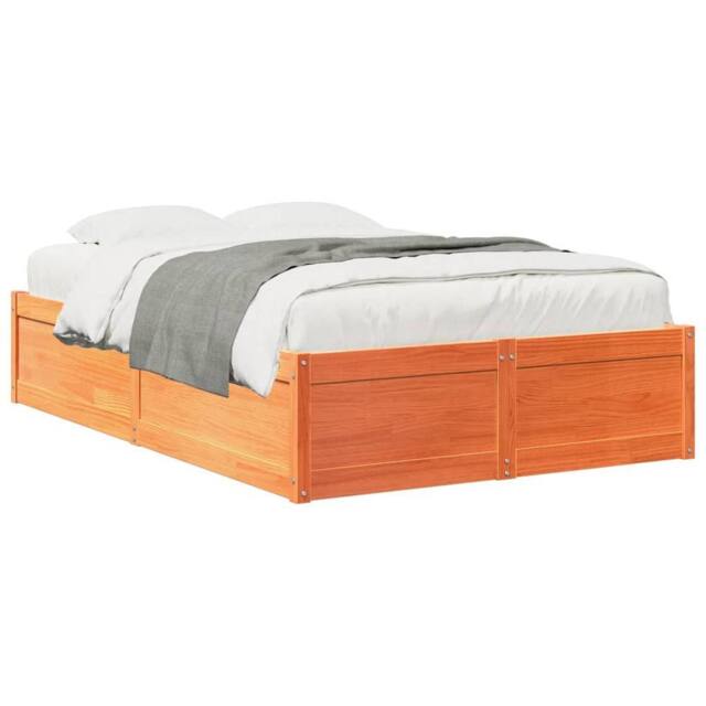 Berkfield Home Bed w/Drawers & Mattress Wax Brown 90x190 cm Single Solid Wood… - Size: Small Double - image 1