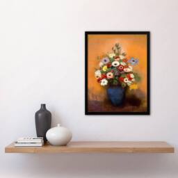 Artery8 Odilon Redon Framed Wall Art Print Anemones & Lilacs in Blue Vase in Orange - Size: A4 - thumbnail 2