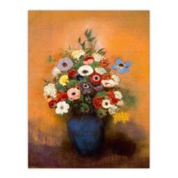 Artery8 Odilon Redon Framed Wall Art Print Anemones & Lilacs in Blue Vase in Orange - Size: A4 - thumbnail 3