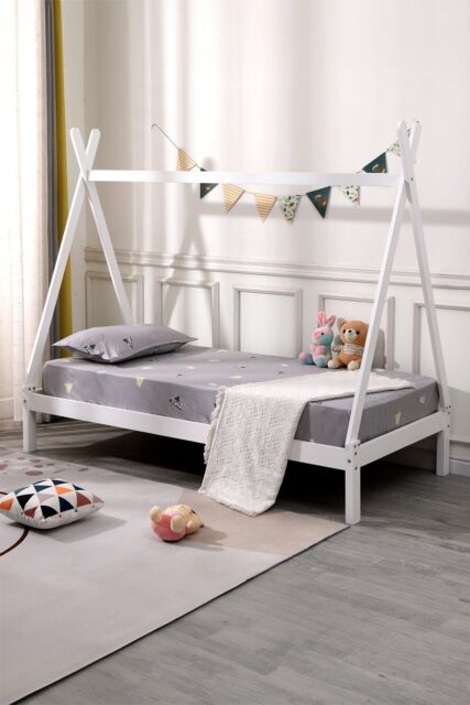 SlumberWorx Harry Kids Childrens Wooden Teepee Tent Single Bed Frame in White - image 1
